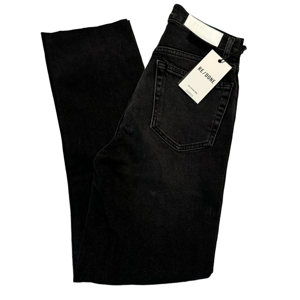 RE/DONE 70s Stove Pipe Womens Black Straight Frayed Jeans Size 25 MSRP $286